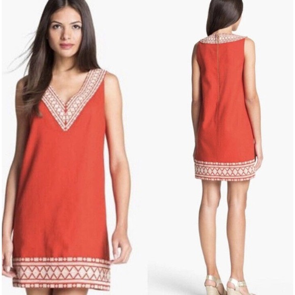 kate spade Dresses & Skirts - Kate Spade Sz 0 XS Laureen Embroidered Linen Shift Dress Women Red V Neck Lined